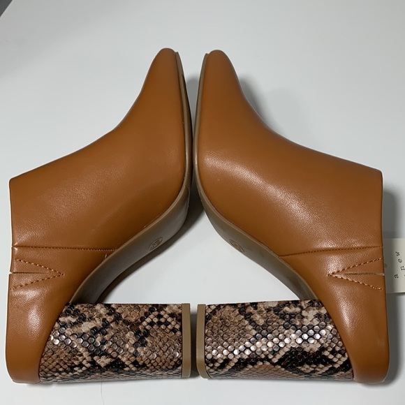 A new day cognac color mules with faux animal skin heels New with tags Sz 9.5 - Picture 5 of 9